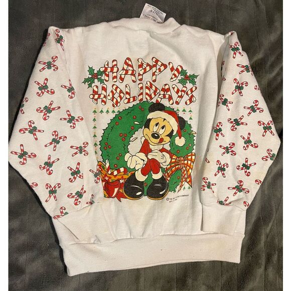 Vintage The Walt Disney Company Youth Mickey Mouse Doublesided Christmas Sweatsh - Picture 6 of 8
